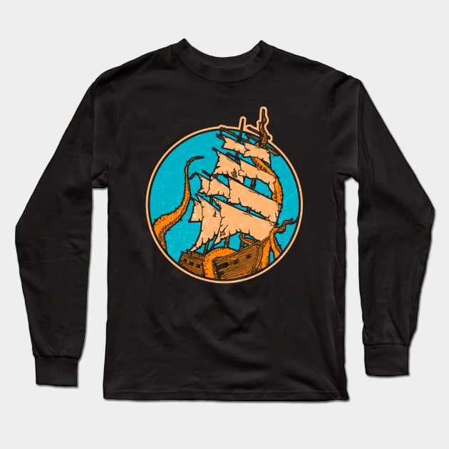 Sea Monster Attacking Ship Long Sleeve T-Shirt by Mila46